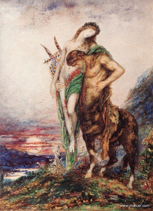 moreau019.jpg - moreau018: Gustave Moreau (1826-1898): Poète mort porté par un centaure (c. 1890).
