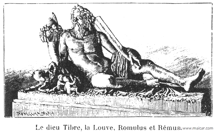 comm419.jpg - comm419: Le dieu Tibre, la Louve, Romulus et Rémus. Info n/a. P. Commelin, Mythologie Grecque et Romaine, Éditions Garnier Frères, Paris.