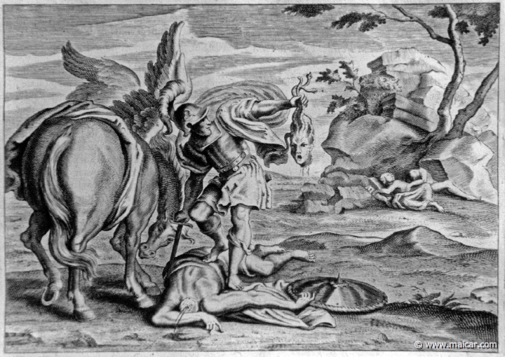 2636.jpg - 2636: Perseus, Pegasus and the dead Medusa.Les METAMORPHOSES D’OVIDE EN LATIN ET FRANÇOIS, DIVISÉES EN XV LIVRES. TRADUCTION DE Mr. PIERRE DU-RYER PARISIEN, DE L’ACADEMIE FRANÇOISE. MDCLXXVII.