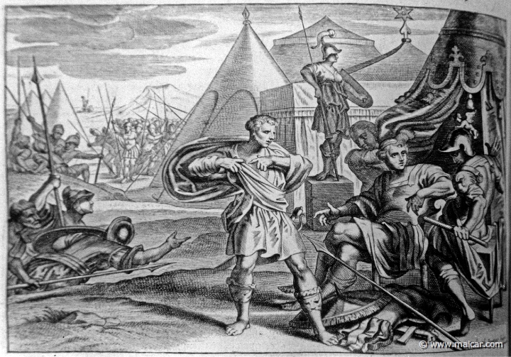 2814.jpg - 2814: Odysseus and Ajax disputing Achilles’ arms.Les METAMORPHOSES D’OVIDE EN LATIN ET FRANÇOIS, DIVISÉES EN XV LIVRES. TRADUCTION DE Mr. PIERRE DU-RYER PARISIEN, DE L’ACADEMIE FRANÇOISE. MDCLXXVII.