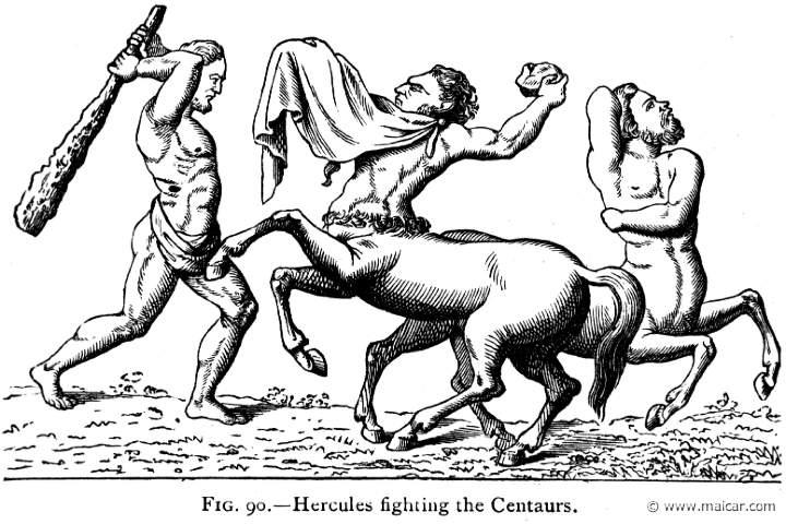 mur090.jpg - mur090: Heracles fighting the Centaurs.Alexander S. Murray, Manual of Mythology (1898).