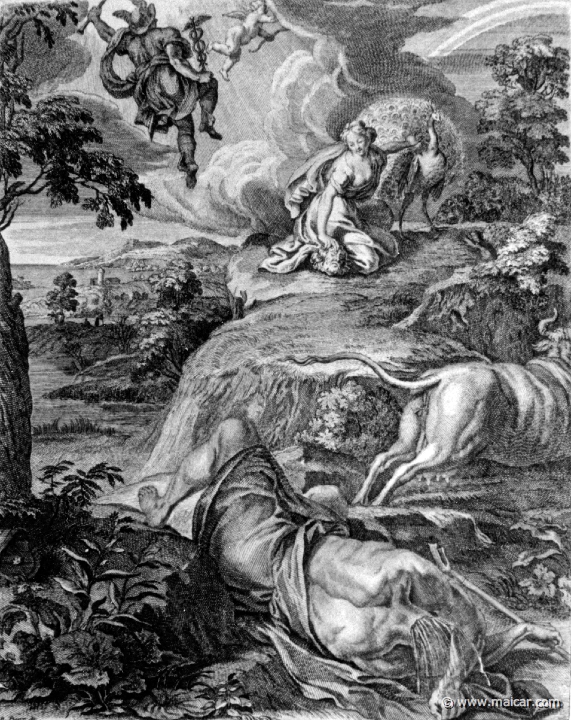 3010detail.jpg - 3010 (detail): Io changé en vache est donnée en garde à Argus a qui Mercure coupe la tête. Bernard Picart (1673-1733), Fabeln der Alten (Musen-Tempel), 1754.