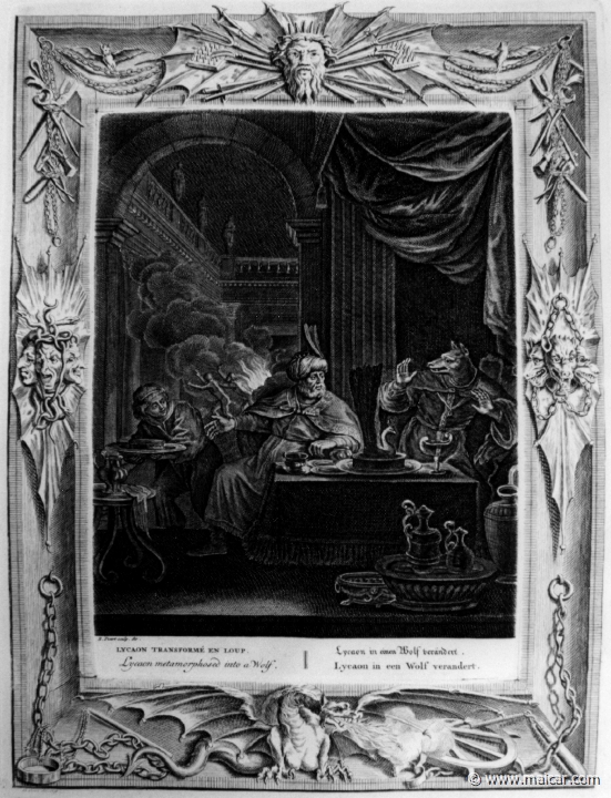 3013.jpg - 3013: Lycaon transformé en loup. Bernard Picart (1673-1733), Fabeln der Alten (Musen-Tempel), 1754.