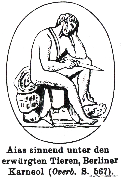 RI.1-0130.jpg - RI.1-0130: Ajax pondering the dead animals.Wilhelm Heinrich Roscher (Göttingen, 1845- Dresden, 1923), Ausfürliches Lexikon der griechisches und römisches Mythologie, 1884.