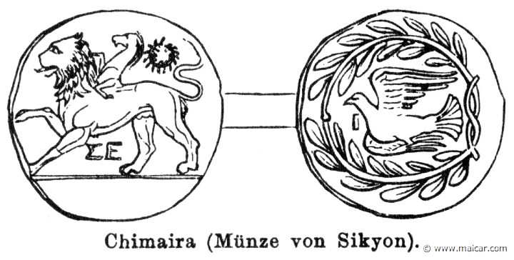 RI.1-0894.jpg - RI.1-0894: Chimera. Coin from Sicyon.Wilhelm Heinrich Roscher (Göttingen, 1845- Dresden, 1923), Ausfürliches Lexikon der griechisches und römisches Mythologie, 1884.