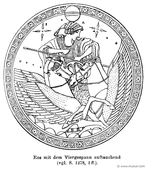 RI.1-1277b.jpg - RI.1-1277b: Eos in her chariot.Wilhelm Heinrich Roscher (Göttingen, 1845- Dresden, 1923), Ausfürliches Lexikon der griechisches und römisches Mythologie, 1884.