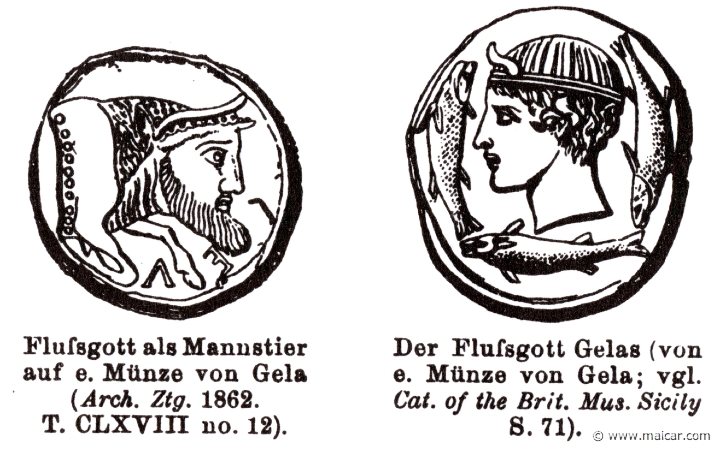 RI.2-1491.jpg - RI.2-1491: Coins with river gods.Wilhelm Heinrich Roscher (Göttingen, 1845- Dresden, 1923), Ausfürliches Lexikon der griechisches und römisches Mythologie, 1884.