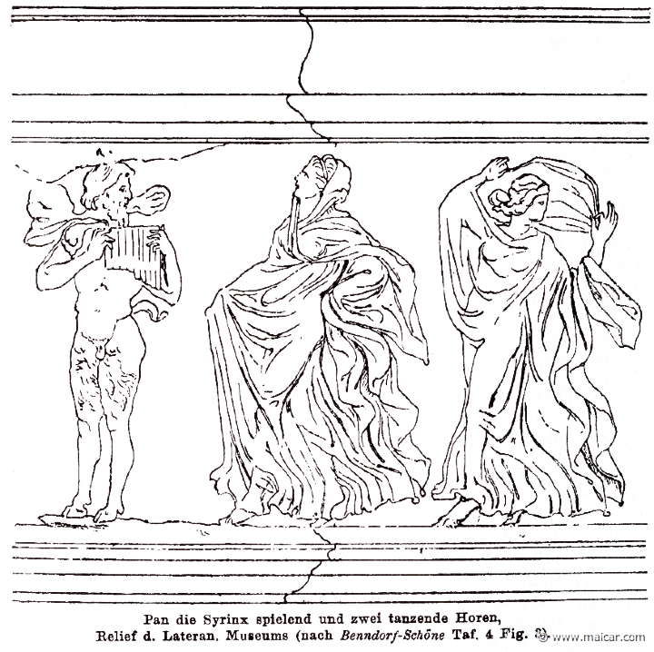 RI.2-2722.jpg - RI.2-2722: Pan and dancing Horae.Wilhelm Heinrich Roscher (Göttingen, 1845- Dresden, 1923), Ausfürliches Lexikon der griechisches und römisches Mythologie, 1884.