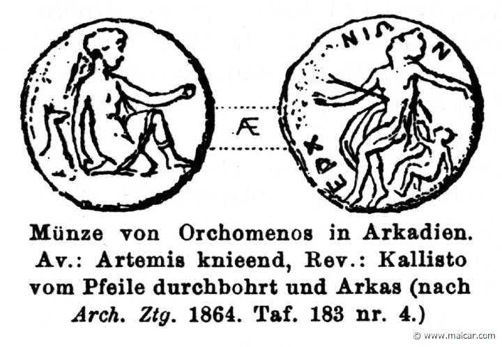 RII.1-0933.jpg - RII.1-0933: Artemis, Callisto and Arcas.Wilhelm Heinrich Roscher (Göttingen, 1845- Dresden, 1923), Ausfürliches Lexikon der griechisches und römisches Mythologie, 1884.