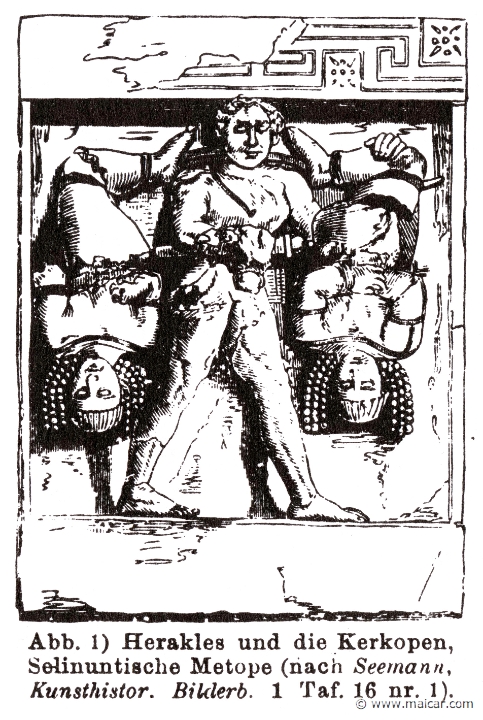 RII.1-1167.jpg - RII.1-1167: Heracles and the malefactors known as Cercopes.Wilhelm Heinrich Roscher (Göttingen, 1845- Dresden, 1923), Ausfürliches Lexikon der griechisches und römisches Mythologie, 1884.