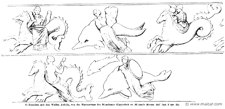 RIII.1-0226.jpg - RIII.1-0226: Nereids with the armor of Achilles.Wilhelm Heinrich Roscher (Göttingen, 1845- Dresden, 1923), Ausfürliches Lexikon der griechisches und römisches Mythologie, 1884.