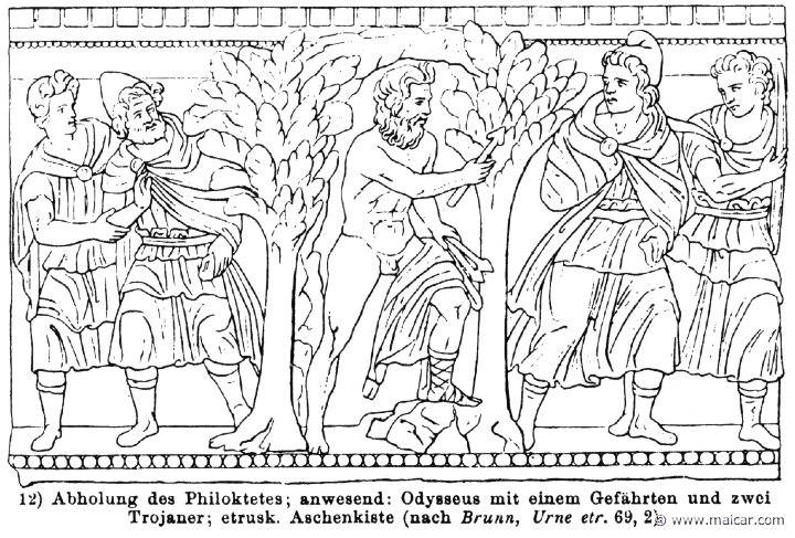 RIII.2-2338.jpg - RIII.2-2338: Odysseus with a companion, Philoctetes with the wounded foot, and two Trojans.Wilhelm Heinrich Roscher (Göttingen, 1845- Dresden, 1923), Ausfürliches Lexikon der griechisches und römisches Mythologie, 1884.