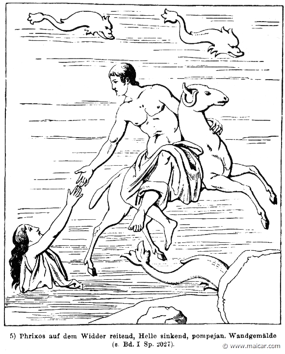 RIII.2-2466.jpg - RIII.2-2466: Phrixus and the ram with the Golden Fleece. Helle drowning.Wilhelm Heinrich Roscher (Göttingen, 1845- Dresden, 1923), Ausfürliches Lexikon der griechisches und römisches Mythologie, 1884.