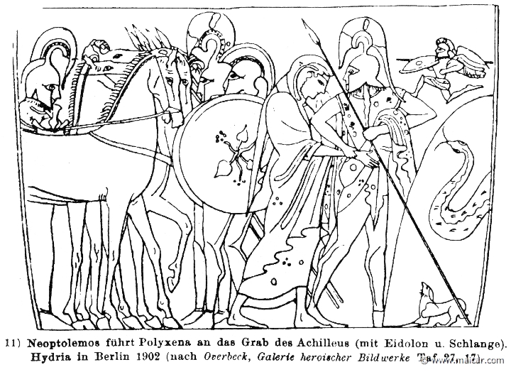 RIII.2-2735.jpg - RIII.2-2735: Neoptolemus leads Polyxena to the tomb of Achilles.Wilhelm Heinrich Roscher (Göttingen, 1845- Dresden, 1923), Ausfürliches Lexikon der griechisches und römisches Mythologie, 1884.