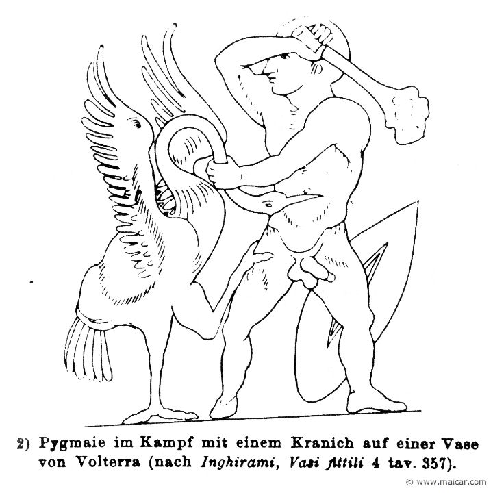RIII.2-3293.jpg - RIII.2-3293: Pygmy fighting with a crane.Wilhelm Heinrich Roscher (Göttingen, 1845- Dresden, 1923), Ausfürliches Lexikon der griechisches und römisches Mythologie, 1884.