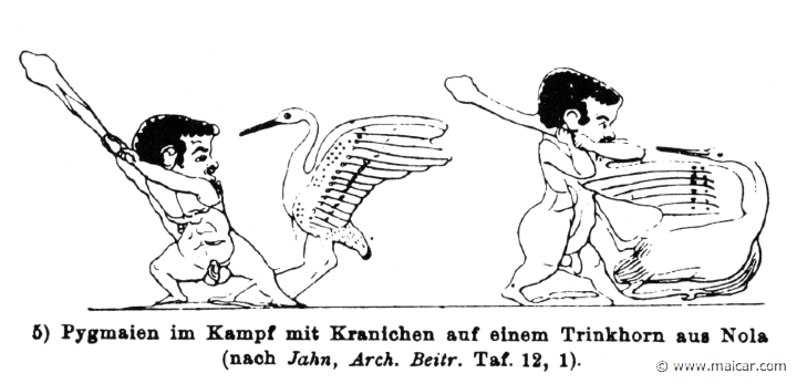 RIII.2-3295a.jpg - RIII.2-3295a: Pygmies fighting with cranes.Wilhelm Heinrich Roscher (Göttingen, 1845- Dresden, 1923), Ausfürliches Lexikon der griechisches und römisches Mythologie, 1884.