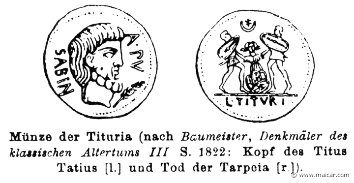 RV-0115.jpg - RV-0115: Head of Titus Tatius and (right) death of Tarpeia.Wilhelm Heinrich Roscher (Göttingen, 1845- Dresden, 1923), Ausfürliches Lexikon der griechisches und römisches Mythologie, 1884.