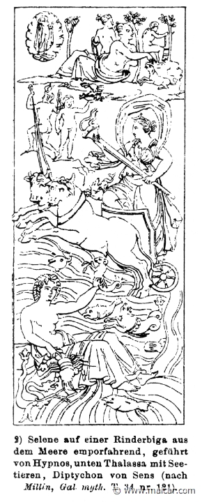 RV-0445.jpg - RV-0445: Selene, her chariot being led by Hypnos. Below: Talassa.Wilhelm Heinrich Roscher (Göttingen, 1845- Dresden, 1923), Ausfürliches Lexikon der griechisches und römisches Mythologie, 1884.