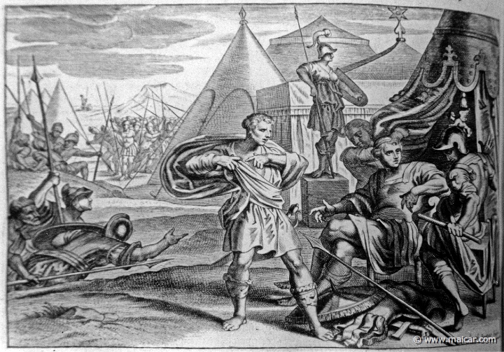2814.jpg - 2814: Odysseus and Ajax disputing Achilles’ arms. Les METAMORPHOSES D’OVIDE EN LATIN ET FRANÇOIS, DIVISÉES EN XV LIVRES. TRADUCTION DE Mr. PIERRE DU-RYER PARISIEN, DE L’ACADEMIE FRANÇOISE. MDCLXXVII.