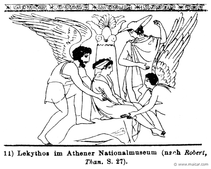 RV-0514.jpg - RV-0514: Thanatos (bearded), Hypnos, Hermes, and a young woman.Wilhelm Heinrich Roscher (Göttingen, 1845- Dresden, 1923), Ausfürliches Lexikon der griechisches und römisches Mythologie, 1884.