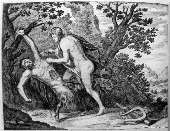 2710.jpg - 2710: Apollo flaying Marsyas. Les METAMORPHOSES D’OVIDE EN LATIN ET FRANÇOIS, DIVISÉES EN XV LIVRES. TRADUCTION DE Mr. PIERRE DU-RYER PARISIEN, DE L’ACADEMIE FRANÇOISE. MDCLXXVII.