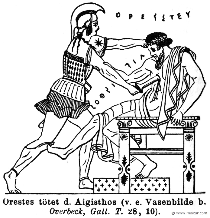 RI.1-0152.jpg - RI.1-0152: Orestes killing Aegisthus. Vase painting. Wilhelm Heinrich Roscher (Göttingen, 1845- Dresden, 1923), Ausfürliches Lexikon der griechisches und römisches Mythologie, 1884.