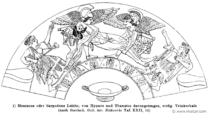 RIV-0410.jpg - RIV-0410: The body of Memnon (or Sarpedon) being carried away by Hypnos and Thanatos. Drinking cup. Wilhelm Heinrich Roscher (Göttingen, 1845- Dresden, 1923), Ausfürliches Lexikon der griechisches und römisches Mythologie, 1884.