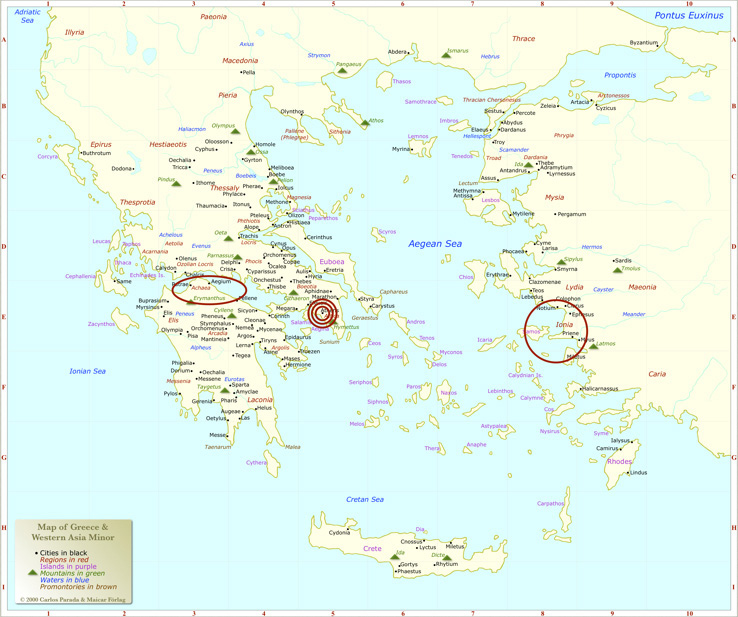 Is there a part of the Greek mainland between the Ionian and